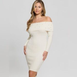 Guess - Embellished Cream Off-Shoulder Sweater Dress - NWT - Size S